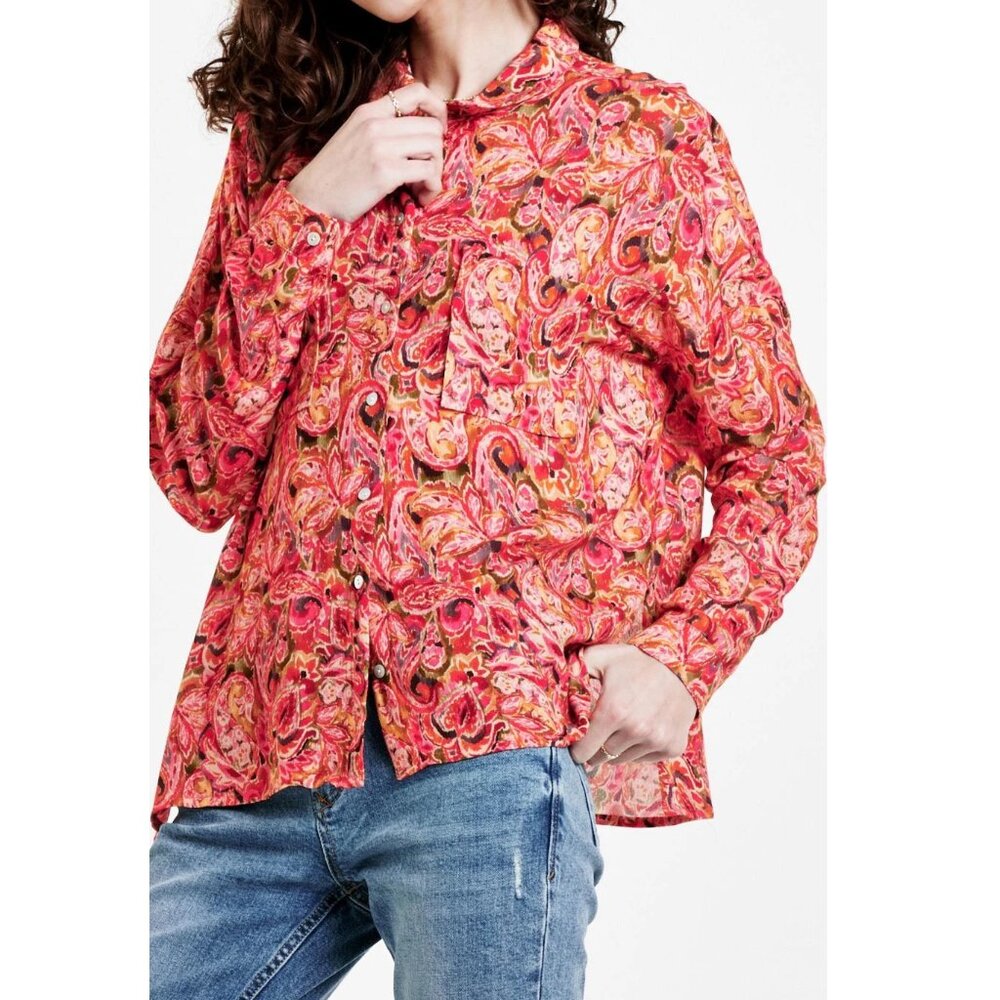 DEAR JOHN DENIM arianna front tie shirt in autumn paisley Medium - Picture 3 of 16